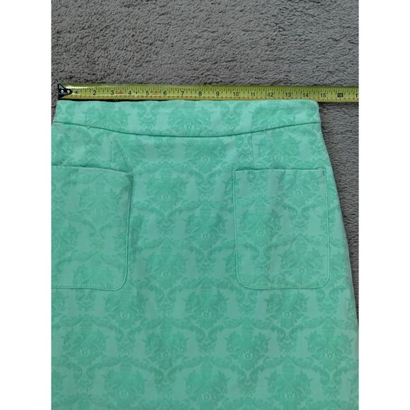 Anthropologie Moulinette Soeurs Women Skirt 4 Green Damask Brocade Pencil Pocket - Picture 8 of 9